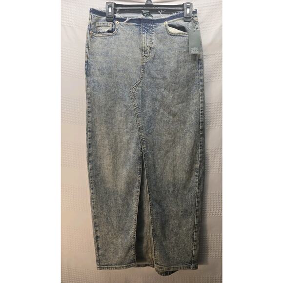 Wild Fable Skirt Womens Sz 2 Blue Frayed Denim Middle Open Slit Y2K Grunge 5992 - Picture 1 of 9